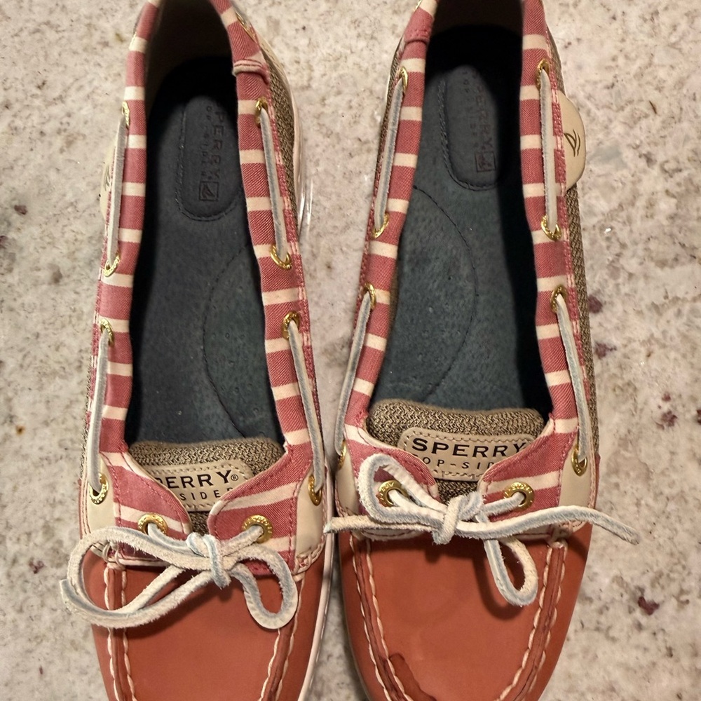 Sperry Women's Pink and Tan Striped Flats